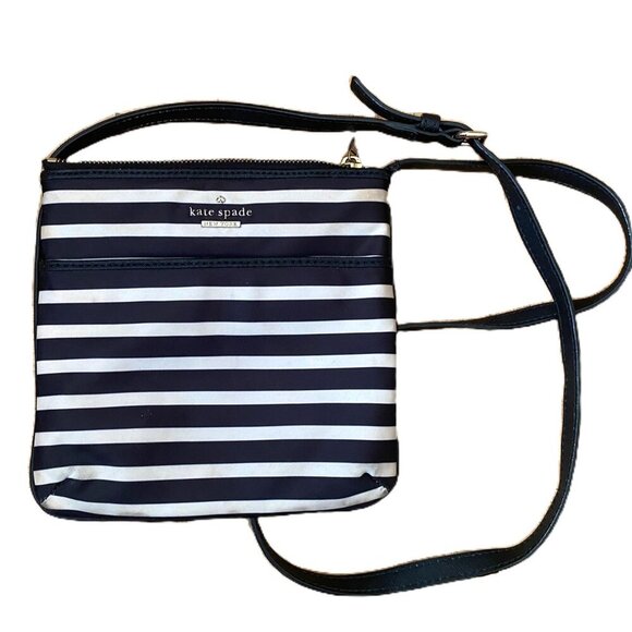 Kate Spade striped black and tan crossbody nylon purse bag - Picture 4 of 16